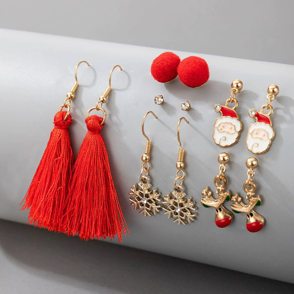 Alloy Electroplated Festival Element Geometric Elk Snowflake Tassel Earrings