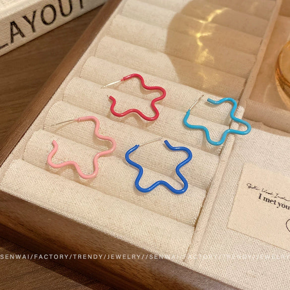 Alloy Electroplated Flower Heart Asymmetric Blue Gradient Women's Earrings