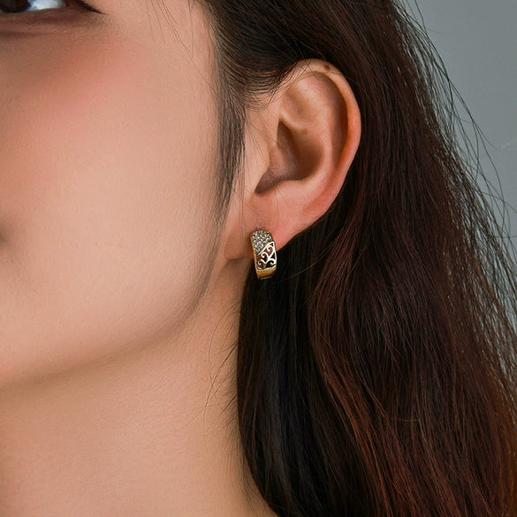 Alloy Electroplated Geometric Cut Out Women's Earrings With Microencrusted Zircon