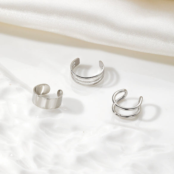 Alloy Electroplated Geometric Fashion Ol Three Layer Wide U Shaped Ear Clip 3 Piece Set For Unisex