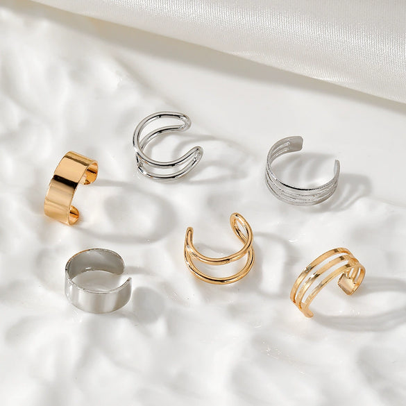 Alloy Electroplated Geometric Fashion Ol Three Layer Wide U Shaped Ear Clip 3 Piece Set For Unisex