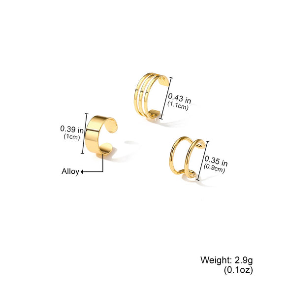 Alloy Electroplated Geometric Fashion Ol Three Layer Wide U Shaped Ear Clip 3 Piece Set For Unisex