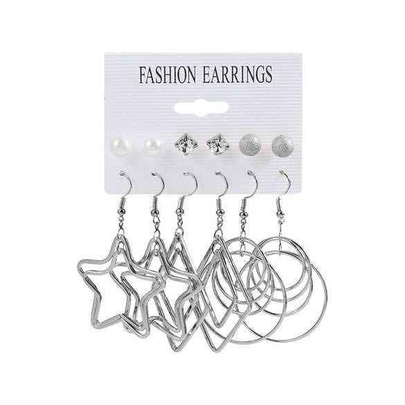 Alloy Electroplated Geometric Fivepointed Star And Circle Women's Earrings