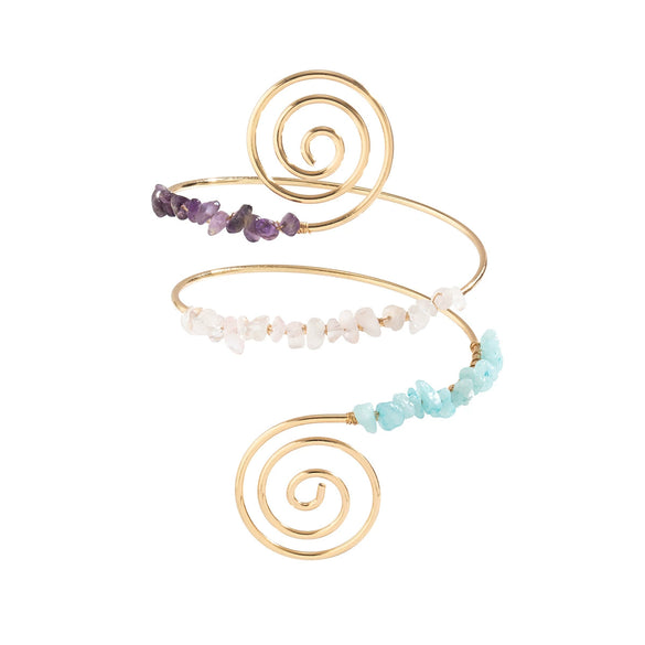 Alloy Electroplated Geometric Gravel Beaded Spiral Line Arm Chain Bracelet Jewelry