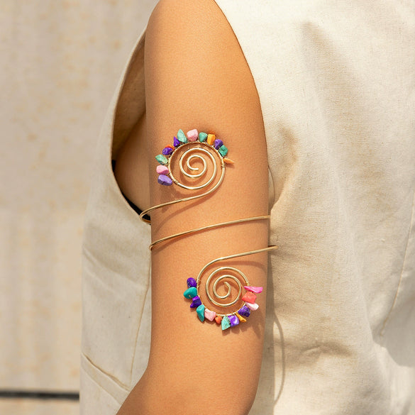 Alloy Electroplated Geometric Gravel Beaded Spiral Line Arm Chain Bracelet Jewelry