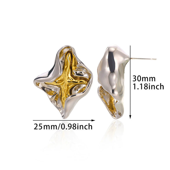 Alloy Electroplated Geometric Irregular Wave Color Matching Twocolor Gold And Silver Women's Earrings