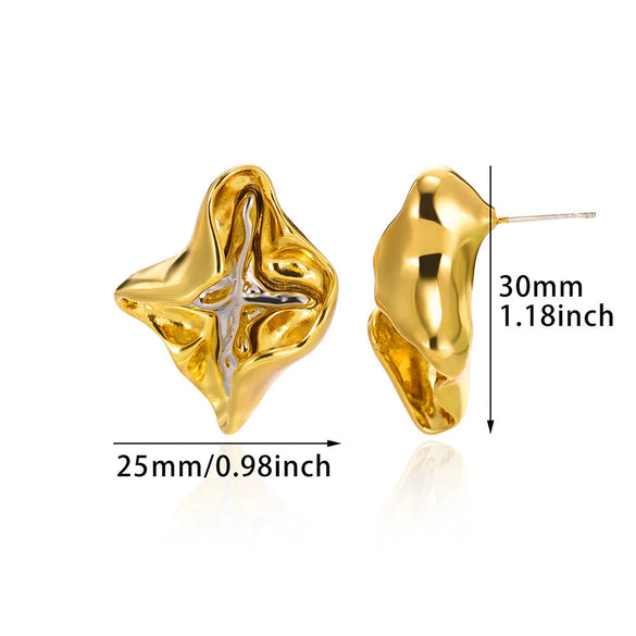 Alloy Electroplated Geometric Irregular Wave Color Matching Twocolor Gold And Silver Women's Earrings