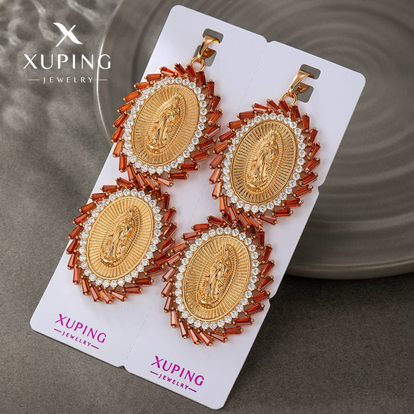 Alloy Electroplated Geometric Oval Pendant Necklace For Women With Inlaid Zircon And Character Statue