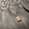 Alloy Electroplated Geometric Square Pink Heart Necklace Pendant