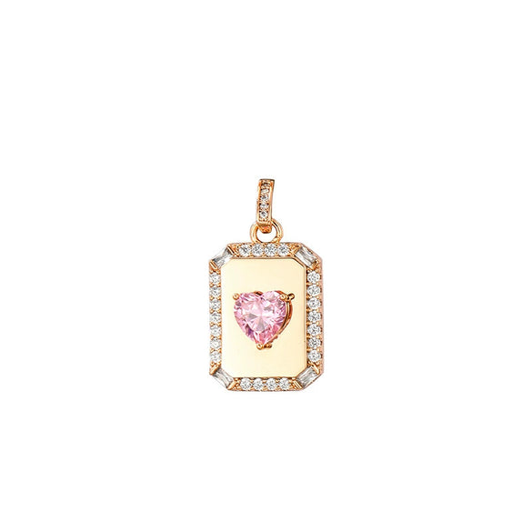 Alloy Electroplated Geometric Square Pink Heart Necklace Pendant