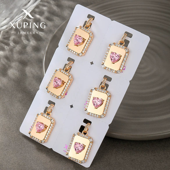 Alloy Electroplated Geometric Square Pink Heart Necklace Pendant