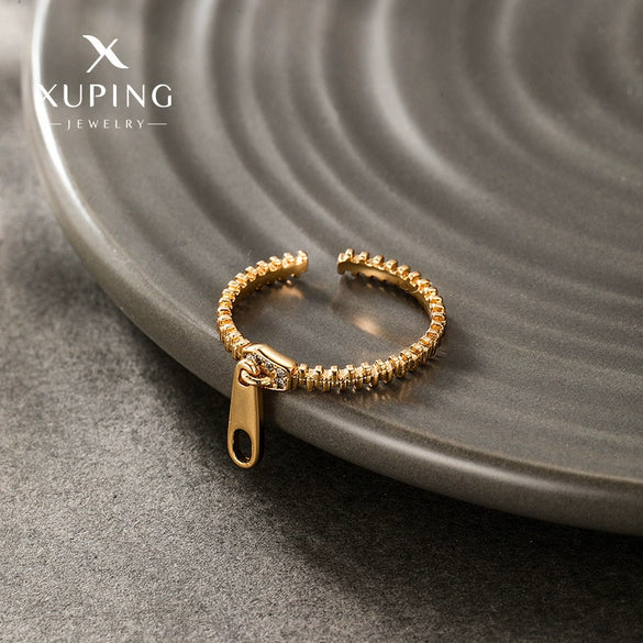 Alloy Electroplated Geometric Style Women's Ring With Micropaved Zircon And Zipper Design