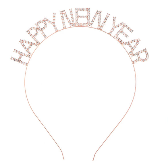 Alloy Electroplated Happy New Year Letter Headband For Women