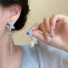 Alloy Electroplated Insect Pattern Women's Ear Jewelry With Asymmetric Blue Butterfly Tassel And Long Pearl Design