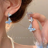 Alloy Electroplated Insect Pattern Women's Ear Jewelry With Asymmetric Blue Butterfly Tassel And Long Pearl Design