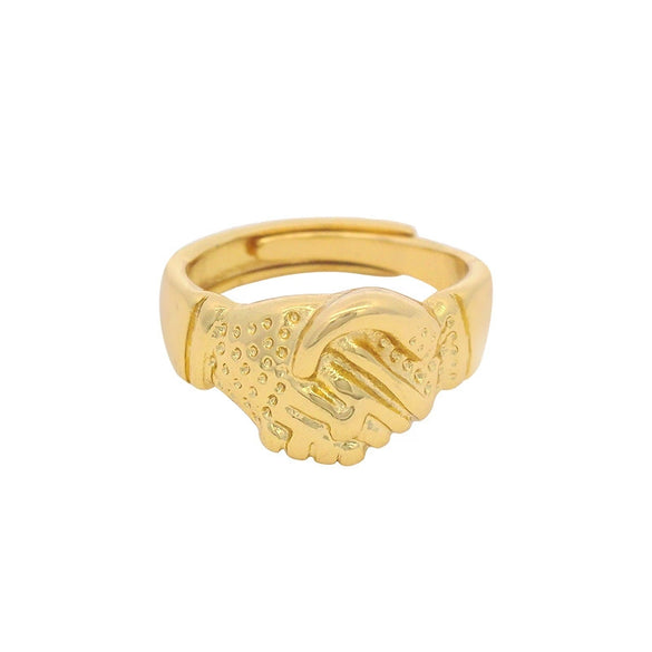 Alloy Electroplated 24K Gold Handshake Ring Light Luxury Style Women's Jewelry