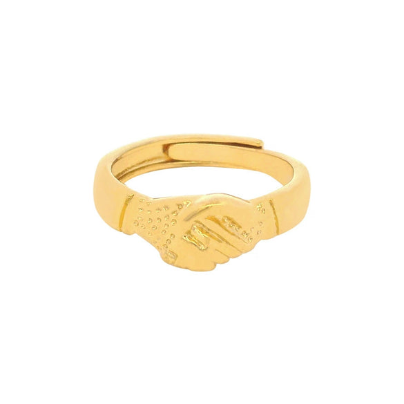 Alloy Electroplated 24K Gold Handshake Ring Light Luxury Style Women's Jewelry