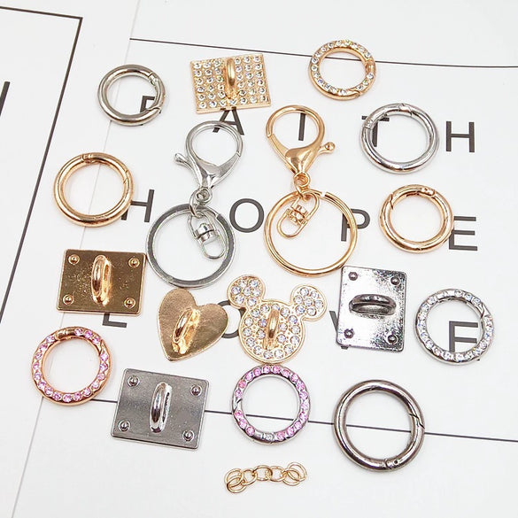 Alloy Electroplated Key Chain Material With Trinket Diy Hand Set Diamond Spring Ring And Lobster Clasp