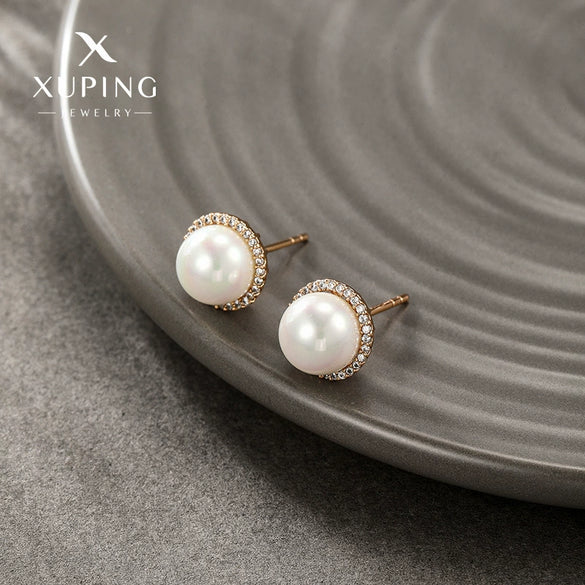 Alloy Electroplated Lady Style Imitation Pearl And Micropaved Zircon Earrings For Women