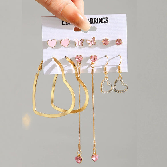 Alloy Electroplated Love Butterfly Earrings With Heart Animals Zodiac Pattern Unisex Light Luxury Style