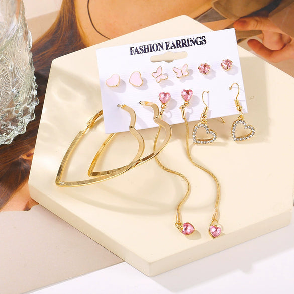 Alloy Electroplated Love Butterfly Earrings With Heart Animals Zodiac Pattern Unisex Light Luxury Style