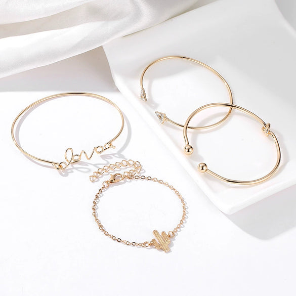 Alloy Electroplated Love Letter Geometric Knotted Bracelet Set Four Piece Bracelet Combination