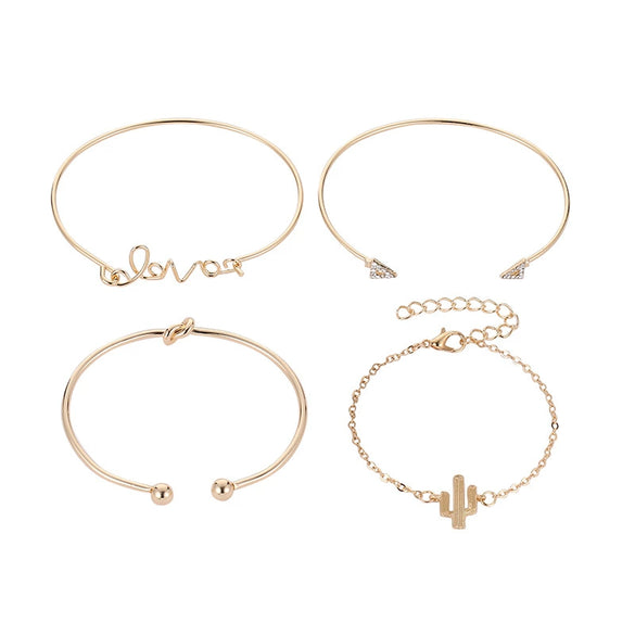 Alloy Electroplated Love Letter Geometric Knotted Bracelet Set Four Piece Bracelet Combination