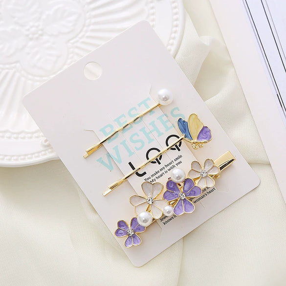 Alloy Electroplated Multicolor Cherry Blossom Flower Butterfly Duckbill Clip Women's Headwear Hair Accessories Set