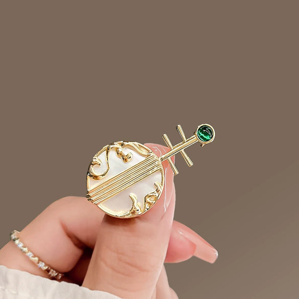 Alloy Electroplated Pipa Brooch Women's Highend Classical Temperament Musical Instrument Style Clothes Accessory