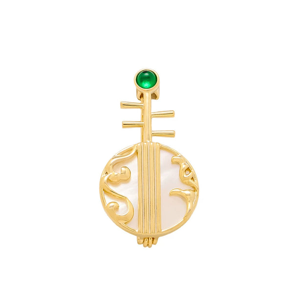Alloy Electroplated Pipa Brooch Women's Highend Classical Temperament Musical Instrument Style Clothes Accessory