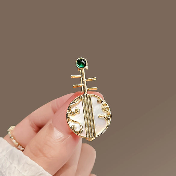Alloy Electroplated Pipa Brooch Women's Highend Classical Temperament Musical Instrument Style Clothes Accessory