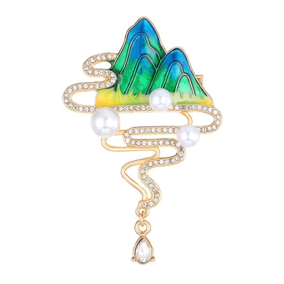 Alloy Electroplated Retro Mountains And Rivers Tassel Brooch For Women Fashion Accessories