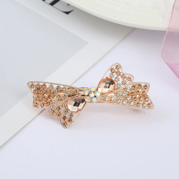 Alloy Electroplated Rhinestone Crystal Flower Plate Ponytail Hair Spring Clip Hairpin For Women