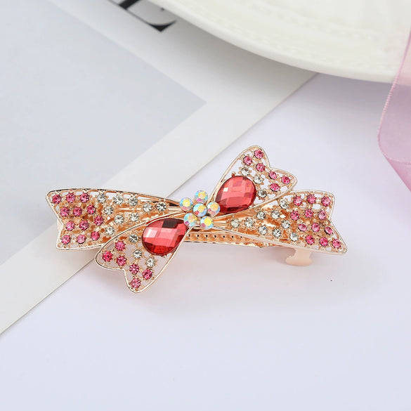 Alloy Electroplated Rhinestone Crystal Flower Plate Ponytail Hair Spring Clip Hairpin For Women