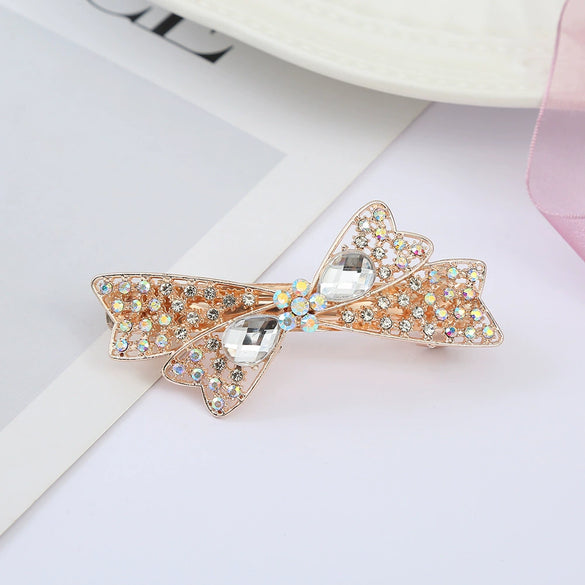 Alloy Electroplated Rhinestone Crystal Flower Plate Ponytail Hair Spring Clip Hairpin For Women