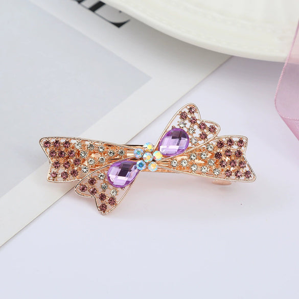 Alloy Electroplated Rhinestone Crystal Flower Plate Ponytail Hair Spring Clip Hairpin For Women
