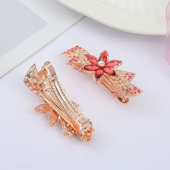 Alloy Electroplated Rhinestone Crystal Flower Plate Ponytail Hair Spring Clip Hairpin For Women