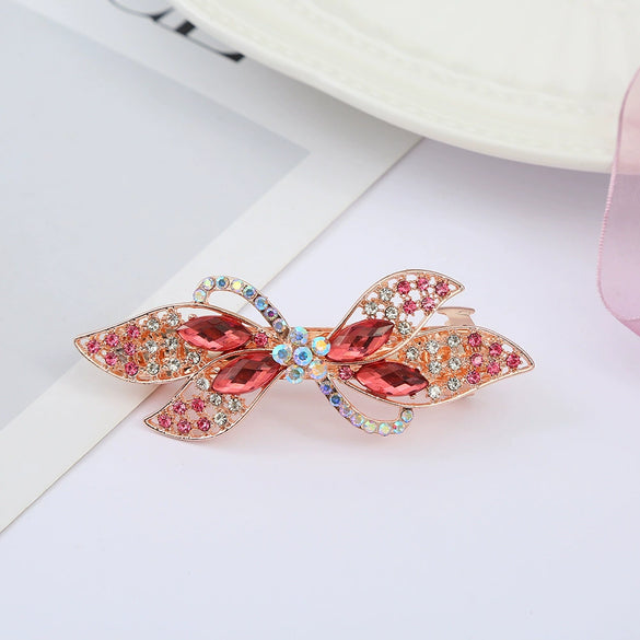 Alloy Electroplated Rhinestone Crystal Flower Plate Ponytail Hair Spring Clip Hairpin For Women