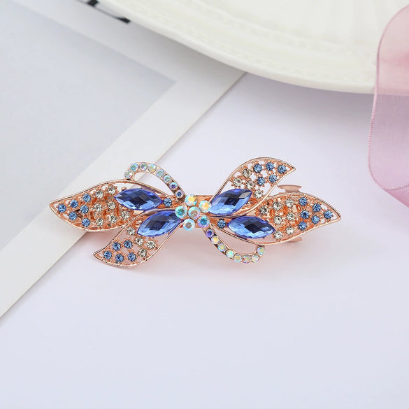 Alloy Electroplated Rhinestone Crystal Flower Plate Ponytail Hair Spring Clip Hairpin For Women
