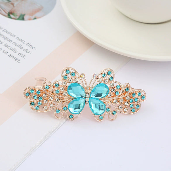 Alloy Electroplated Rhinestone Crystal Flower Plate Ponytail Hair Spring Clip Hairpin For Women