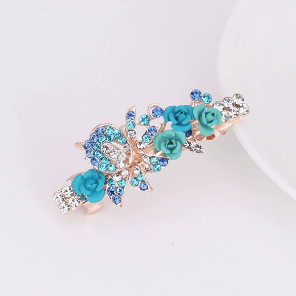 Alloy Electroplated Rose Flower Rhinestone Butterfly Women's Hairpin Hair Accessory