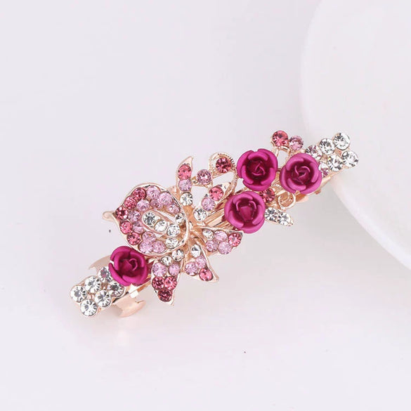 Alloy Electroplated Rose Flower Rhinestone Butterfly Women's Hairpin Hair Accessory