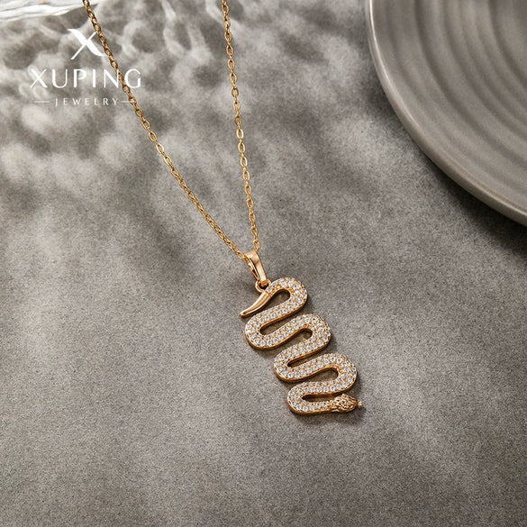 Alloy Electroplated Snakeshaped Necklace Pendant With Zircon Inlaid