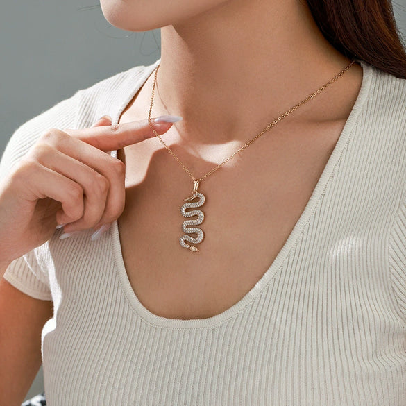 Alloy Electroplated Snakeshaped Necklace Pendant With Zircon Inlaid