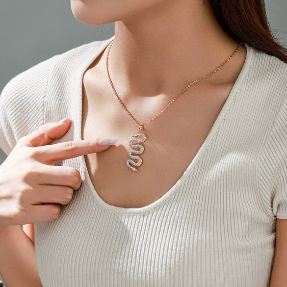 Alloy Electroplated Snakeshaped Necklace Pendant With Zircon Inlaid