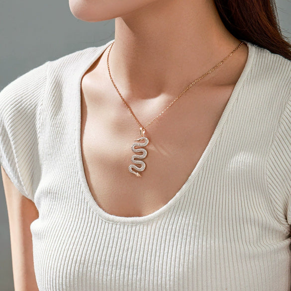 Alloy Electroplated Snakeshaped Necklace Pendant With Zircon Inlaid