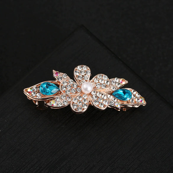 Alloy Electroplated Sweet Temperament Rhinestone Spring Clip For Women Hair Bow Clip