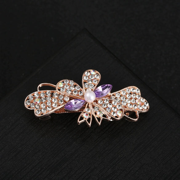 Alloy Electroplated Sweet Temperament Rhinestone Spring Clip For Women Hair Bow Clip