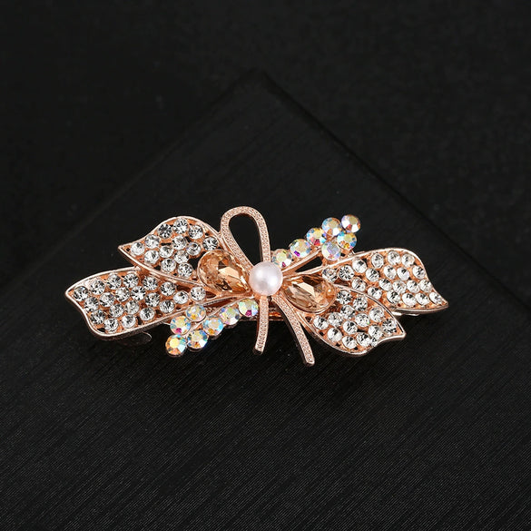 Alloy Electroplated Sweet Temperament Rhinestone Spring Clip For Women Hair Bow Clip