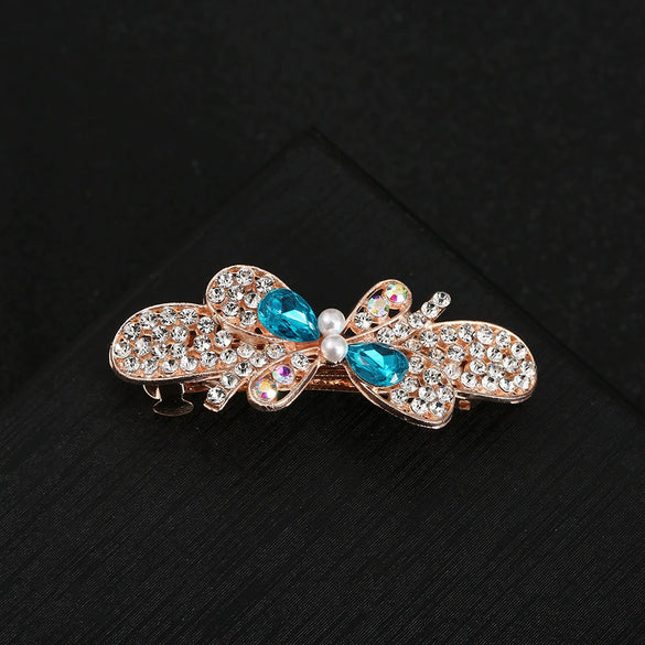 Alloy Electroplated Sweet Temperament Rhinestone Spring Clip For Women Hair Bow Clip